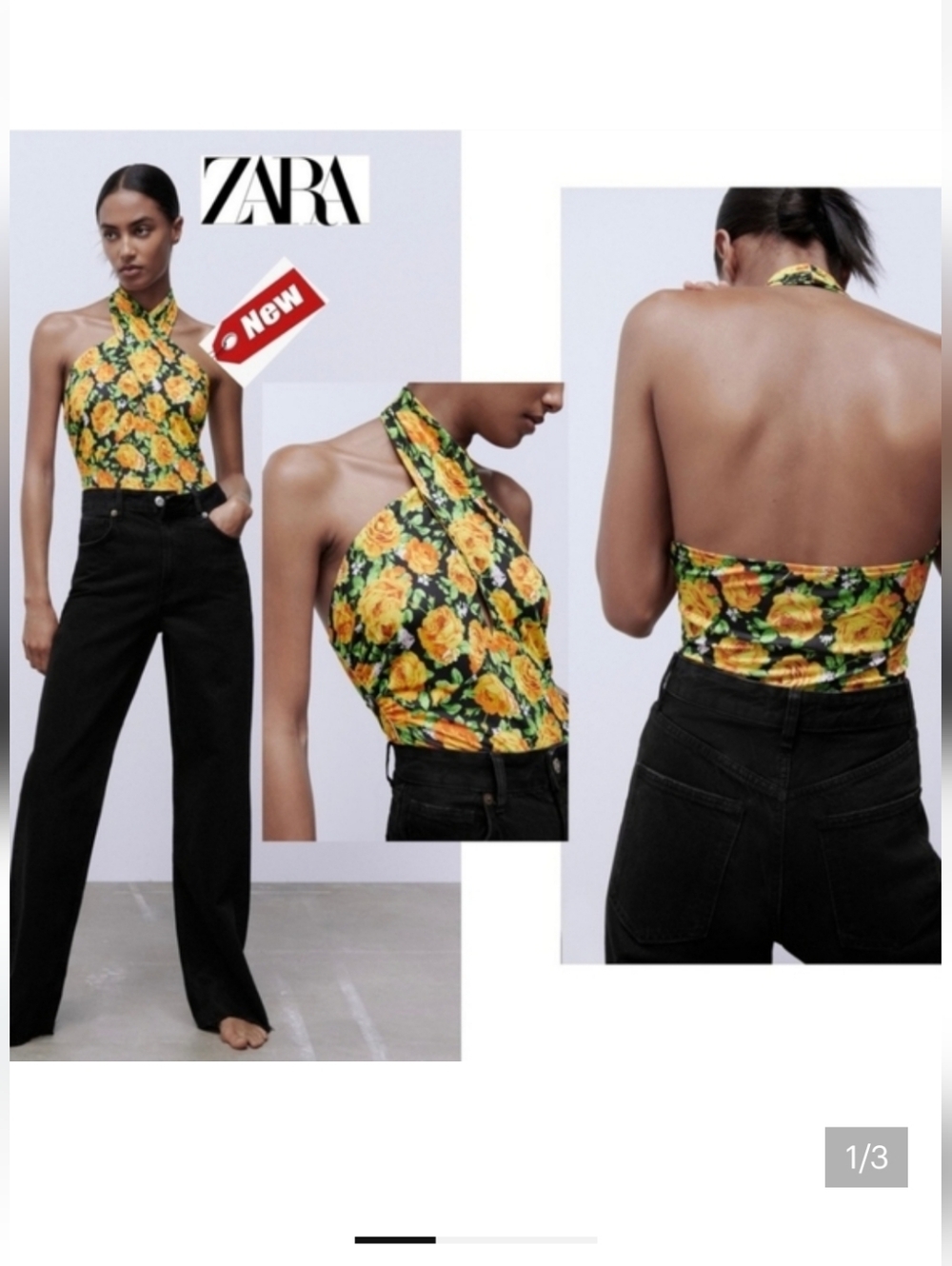 Zara Black Floral Hooded Bodysuit with Yellow Roses - Picture 2 of 10